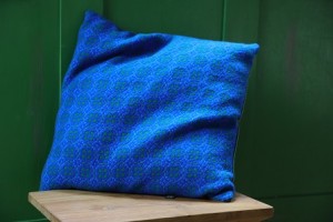 Royal Blue & Emerald Green Welsh tapestry cushion. Velvet back CZV04